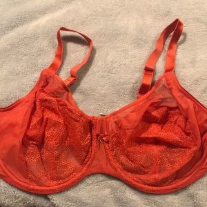 Coral lace bra with bow accent